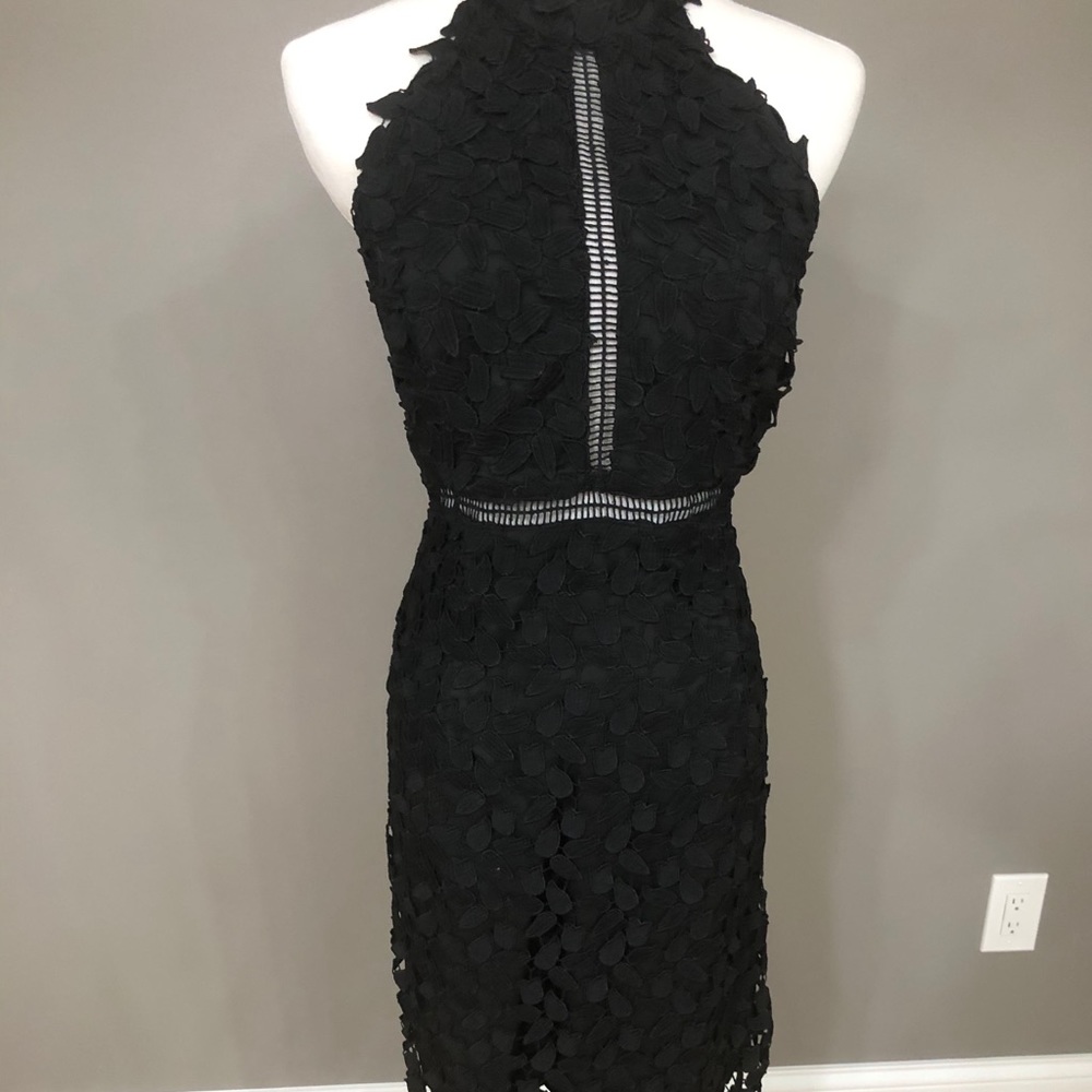 Halter top lace black dress
